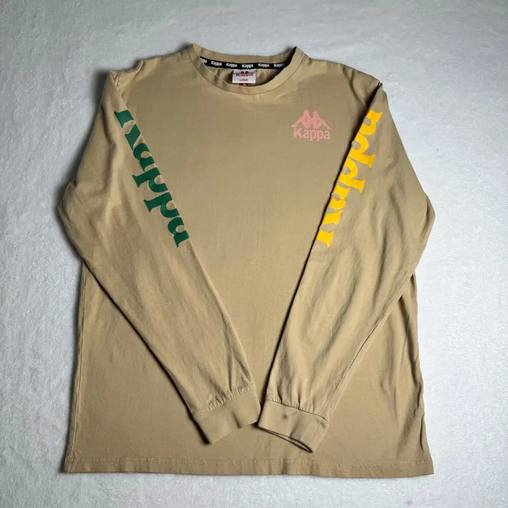 Kappa Long Sleeve Graphic T-Shirt Tan Beige Cotton Streetwear Crew Neck Men’s L